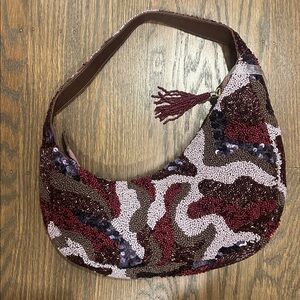 Purple Camo Beaded Shoulder Bag - with Reds and Browns